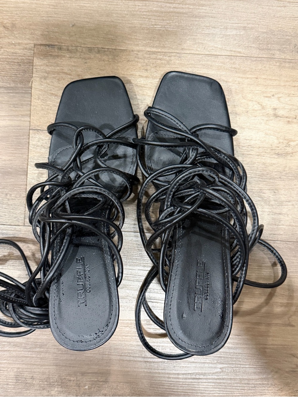 Forever 21 Black Lace-Up Square Toe Heels